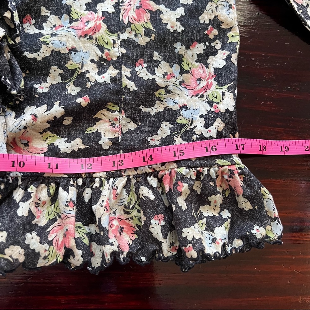 LRL Lauren Jeans Black Floral Ruffled Button Down Romantic Blouse. Size S - Picture 13 of 15